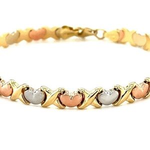 Elegant 10K Trigold Heart Bracelet